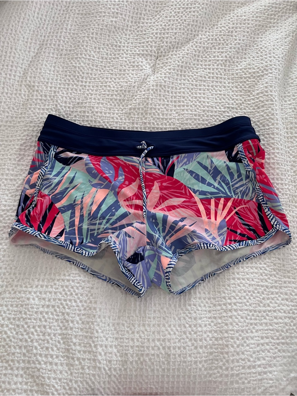 Athleta Multicolor Tropical Leaf Swim Shorts with Navy Waistband